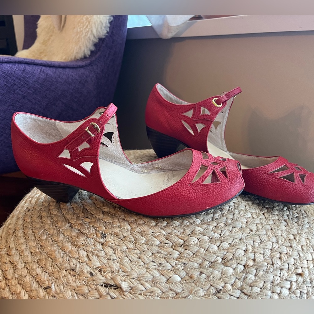 Red Leather Vintage Inspired Cut Out Heels